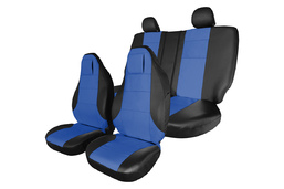 Универсальные чехлы на сиденья литой подголовник экокожа черная / синяя