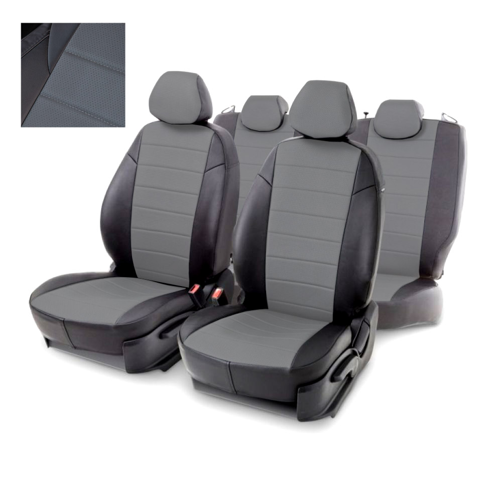Чехлы на сиденья из экокожи черно/серые  для Hyundai Solaris Sedan (зад. сид. 60/40) 2017-н.в.